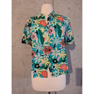 Jane & Delancey Tropical Women Large Button Up Vacation Shirt